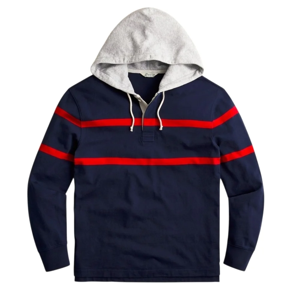 J.Crew Striped Hooded Rugby Shirt | Size Large